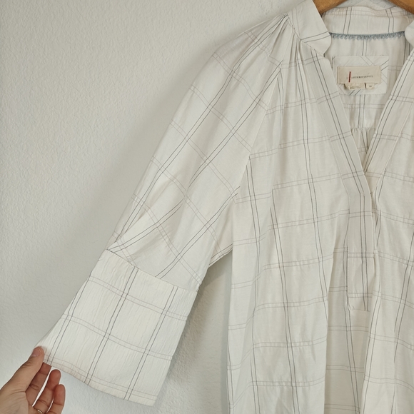 Anthropologie Textured Cotton Peasant Blouse Ivory Boho Minaminlist Relaxed Top - Picture 7 of 16